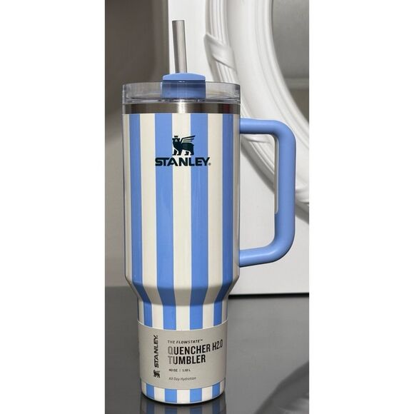 Stanley Quencher H2.0 FlowState 40oz Tumbler, CORNFLOWER BLUE CABANA GLOSS - Picture 1 of 4